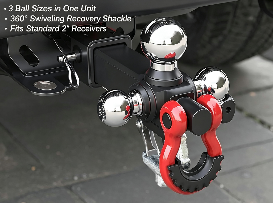 Tri-Ball Trailer Hitch Mount with Tow Shackle Tri-Ball Trailer Hitch Mount with Tow Shackle