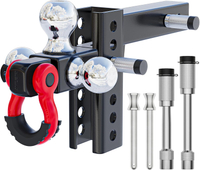 Adjustable Drop 2" Hitch Tri Ball Mount with 3/4" Shackle