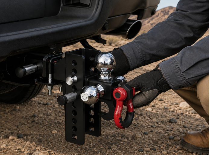 Adjustable Drop Hitch Tri Ball Mount with 3/4" Shackle