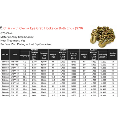 G70 Yellow Zinc Plated Dichromate Transport Chain with Clevis Hook